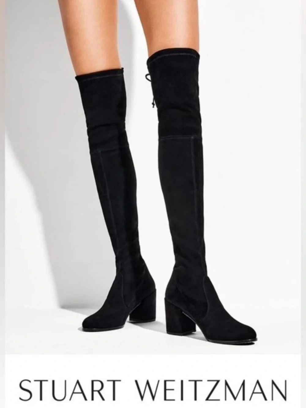 ✅ Stuart Weitzman Over The Knee Boots Tieland in Black Suede